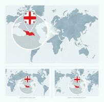 vergrößert Georgia Über Karte von das Welt, 3 Versionen von das Welt Karte mit Flagge und Karte von Georgia. vektor