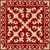 Vektor rot mit Gold Platz kazakh National Ornament. ethnisch Muster von das Völker von das großartig Steppe,