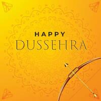 glücklich Dussehra Festival und indisch Thema Vektor Illustration, Gold Bogen mit Pfeil auf Orange Mandala Design