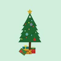 Weihnachten Illustration eben Vektor im Karikatur Stil. süß Weihnachten Baum mit Geschenke und Ornamente. fröhlich Weihnachten. zum Weihnachten Karten, Banner, Schild, Etiketten, Hintergrund.