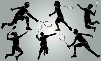 Badminton Spieler Vektor eben Silhouette Sammlung