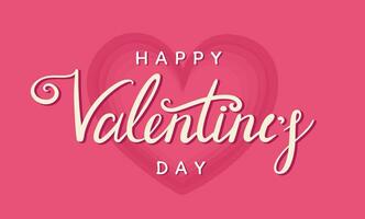 glücklich Valentinstag Tag Karte mit Beschriftung Design und Herz auf das Rosa Hintergrund. Vektor Illustration mit Liebe Konzept