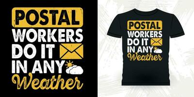 komisch Briefträger Mail retro Jahrgang Post- Arbeiter T-Shirt Design vektor