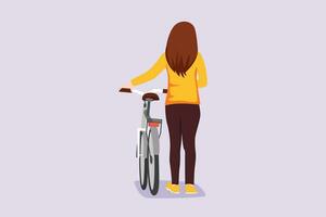 människor ridning Cyklar på stad gata begrepp. färgad platt vektor illustration isolerat.