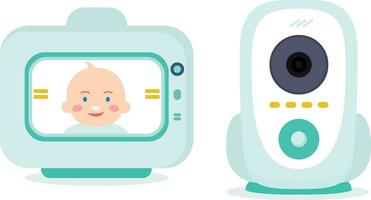 Baby Monitor mit das Kamera eben Stil Vektor Illustration, Baby Überwachung System Blau Farbe Lager Vektor Bild