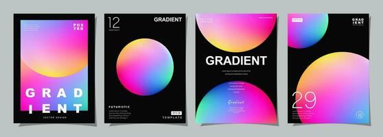 einstellen von kreativ Abdeckungen oder Plakate Konzept im modern minimal Stil zum korporativ Identität, Marke, Sozial Medien Werbung, Werbeaktion. Kreis Design Vorlage mit dynamisch Flüssigkeit Gradient. vektor