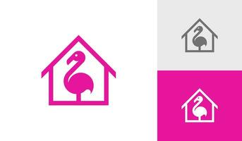 Haus mit Flamingo Logo Design vektor