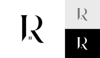 brev r första monogram med hus tak logotyp design vektor