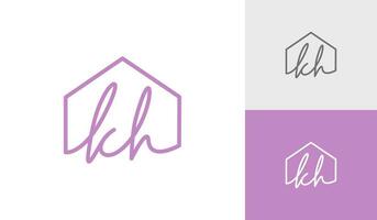 Handschrift oder Unterschrift Brief kh mit Haus Logo Design Vektor