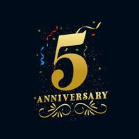 5 årsdag lyxig gyllene Färg 5 år årsdag firande logotyp design mall vektor