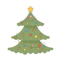 groovig Weihnachten Baum mit Süßigkeiten Stöcke und Luftballons mit Spielzeuge und ein Stern. vektor