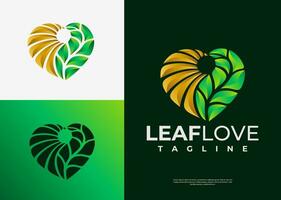lutning färgrik natur blad kärlek hjärta logotyp design vektor