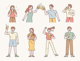 eine Sammlung von vielen Charakteren, die Bier trinken. minimale Vektorillustration des flachen Designstils. vektor