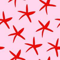 vektor sömlös mönster med röd sjöstjärna, hav stjärnor på rosa bakgrund. enkel hav mönster med hav stjärnor. hav stjärna, skal, sjöstjärna