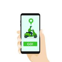 Online-Motorradtransport mit Smartphone-App. vektor