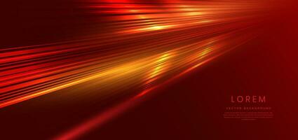 abstrakt Technologie futuristisch glühend rot Licht Linien mit Geschwindigkeit Bewegung verwischen bewirken auf rot Hintergrund. vektor