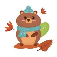 isoliert süß Bär mit Winter Kleider Herbst Tier Vektor Illustration