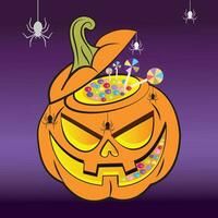 Süßigkeiten ausgestopft Halloween Kürbis. Trick oder behandeln - - Vektor