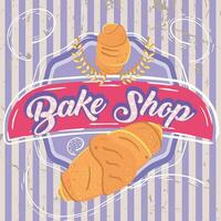 retro Bäckerei Geschäft Etikette mit Paar von Croissants Vektor Illustration