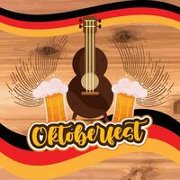 Paar von Bier Brille und ein Gitarre Oktoberfest Poster Vektor Illustration