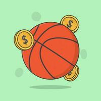 Basketball mit Dollar Karikatur Vektor Illustration. Basketball Geld Konzept eben Symbol Gliederung