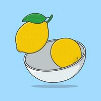 Schüssel von Zitrone Karikatur Vektor Illustration. Zitrone Obst eben Symbol Gliederung