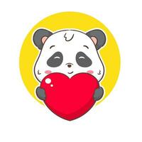 süß Panda mit groß Liebe Herz. bezaubernd kawaii Tier Konzept Design. eben Karikatur Charakter. isoliert Weiß Hintergrund. Vektor Kunst Illustration