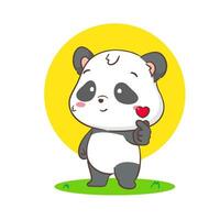 süß Panda mit groß Liebe Herz. bezaubernd kawaii Tier Konzept Design. eben Karikatur Charakter. isoliert Weiß Hintergrund. Vektor Kunst Illustration