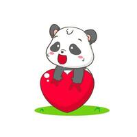 süß Panda mit groß Liebe Herz. bezaubernd kawaii Tier Konzept Design. eben Karikatur Charakter. isoliert Weiß Hintergrund. Vektor Kunst Illustration