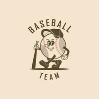 Maskottchen Charakter Design von Baseball Ball halten ein Stock im Jahrgang Stil. Vektor Illustration.