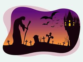 halloween pumpor och gravstenar i de kyrkogård vektor bakgrund bunt packa uppsättning mall