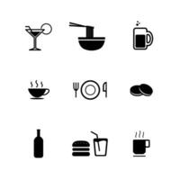 Essen und trinken Symbol einstellen Über Weiß Hintergrund, Silhouette Stil, Vektor Illustration