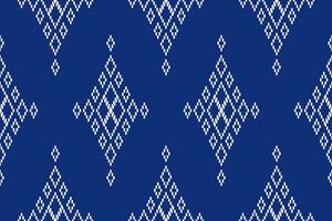 Indigo Marine Blau geometrisch traditionell ethnisch Muster Ikat nahtlos Muster Rand abstrakt Design zum Stoff drucken Stoff Kleid Teppich Vorhänge und Sarong aztekisch afrikanisch indisch indonesisch vektor