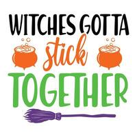 Hexen muss Stock zusammen glücklich Halloween vektor