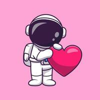 Astronaut halten Liebe Herz Karikatur Vektor Symbol Illustration. Wissenschaft Technologie Symbol Konzept isoliert Prämie Vektor. eben Karikatur Stil