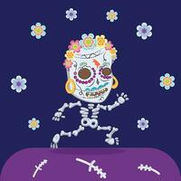 Lycklig skelett med dekorerad skalle dia de muertos vektor illustration