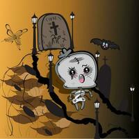 Skelett kawaii im ein Friedhof. Halloween Karikatur - - Vektor