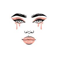 kvinna svart glitter smink illustration. mode flicka ansikte porträtt. droppande ögonskugga. glamour skönhet modell vektor