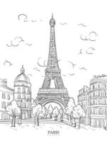 eiffel torn i paris stad landskap, minimalism, linje konst, vit bakgrund vektor