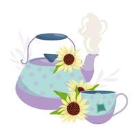kokande tekanna med en kopp av te med echinacea på en vit bakgrund vektor
