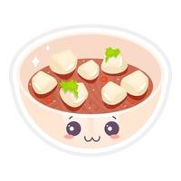 chinesische süße kawaii vektorfigur. Tofu-Ma-Po-Schüssel mit lächelndem Gesicht. asiatisches traditionelles Gericht mit Knödeln. Woton-Nudeln. lustiges Emoji, Emoticon. isolierte Cartoon-Farbillustration vektor