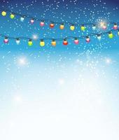 abstrakter Schönheitsweihnachts- und Neujahrshintergrund mit Girlandenbirnenlichtern und fallendem Schnee. Vektor-Illustration vektor