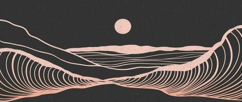 hav Vinka landskap illustration. kreativ minimalistisk modern linje konst skriva ut. abstrakt samtida estetisk bakgrunder landskap. årgång stil med hav, hav, horisont, Vinka och de månsken vektor