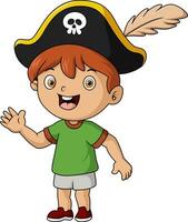 söt pirat pojke tecknad serie vinka hand vektor
