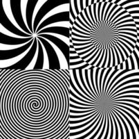 schwarz-weiße hypnotische psychedelische Spirale mit radialen Strahlen, Wirbelhintergrundsammlungssatzmuster. Vektor-Illustration vektor