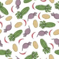 mat bakgrund. klotter grönsaker sömlös mönster. vektor illustration på en vit bakgrund.