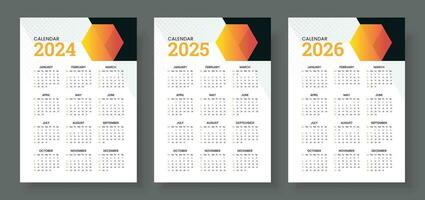 Kalender 2024, Kalender 2025 und Kalender 2026, Woche Start Sonntag, korporativ Design Planer Vorlage. Mauer Kalender im ein minimalistisch Stil vektor