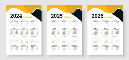 Kalender 2024, Kalender 2025 und Kalender 2026, Woche Start Sonntag, korporativ Design Planer Vorlage. Mauer Kalender im ein minimalistisch Stil vektor