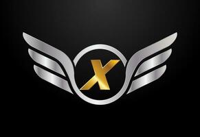 engelsk alfabet x med vingar logotyp design. bil och bil- vektor logotyp begrepp