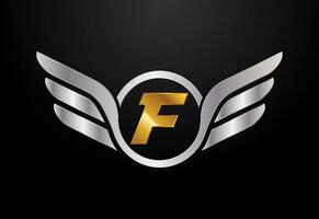 Englisch Alphabet f mit Flügel Logo Design. Auto und Automobil Vektor Logo Konzept